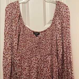 Mossimo Supply Co. Burgundy and White Long Sleeve Dress